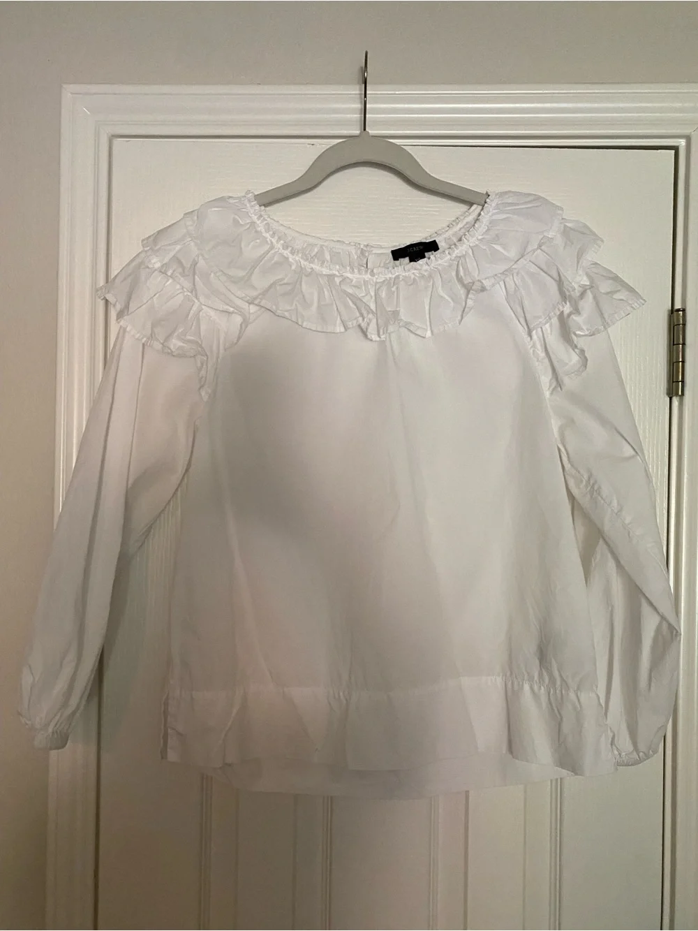 J. Crew White Ruffle-Trim Peasant Blouse